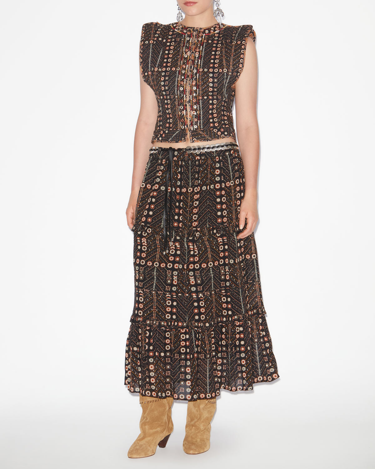 Gonna lunga diya in voile di cotone con stampa - Nero lavato - Woman - 1