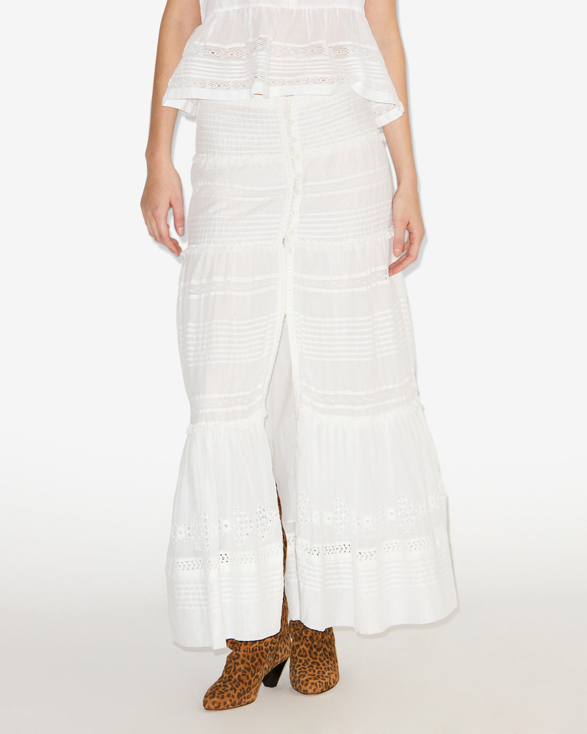 Gonna lunga dusta in voile di cotone finemente lavorato - Bianco - Woman - 3