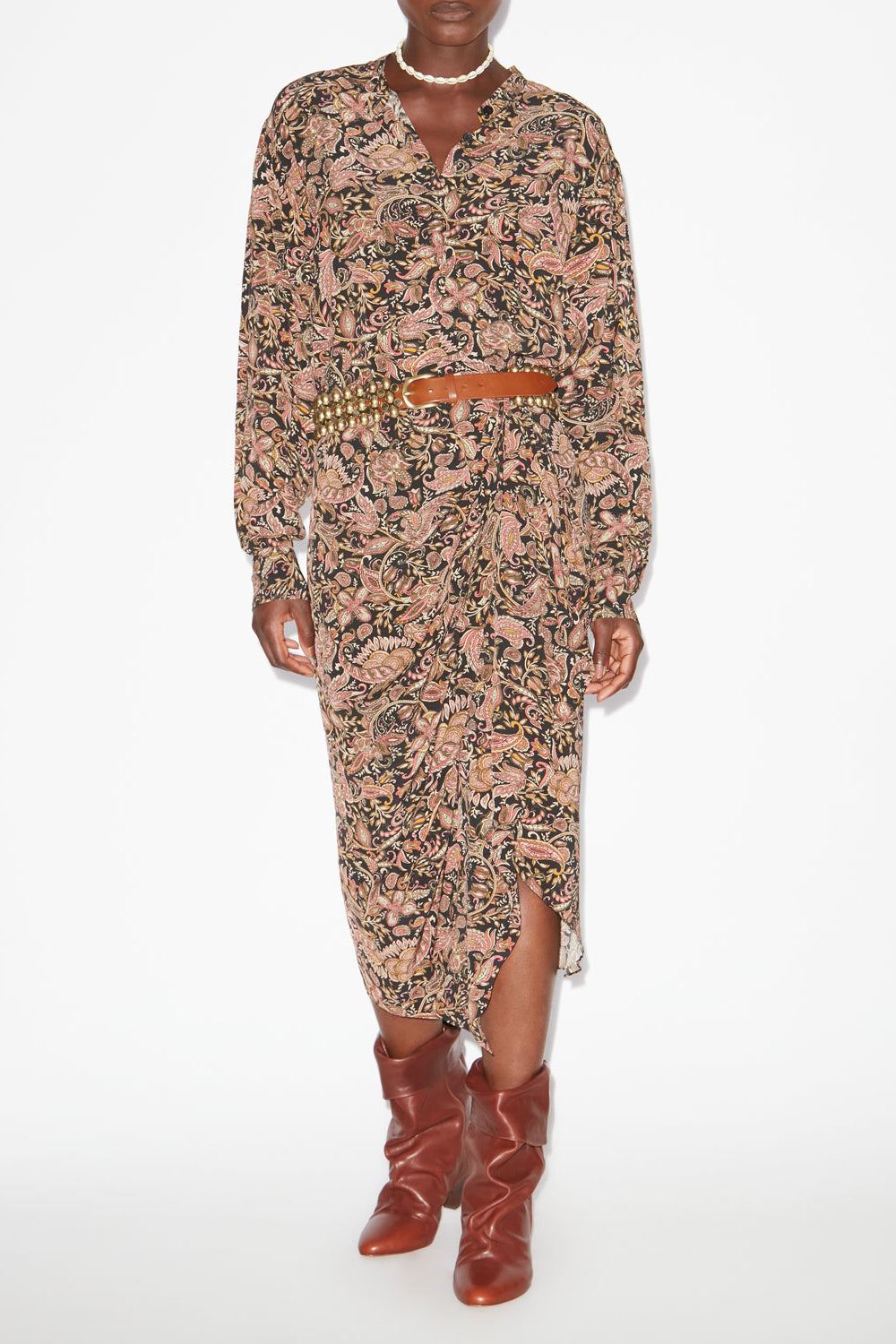 Gonna drappeggiata zaine con stampa - Black-ochre - Woman - 2