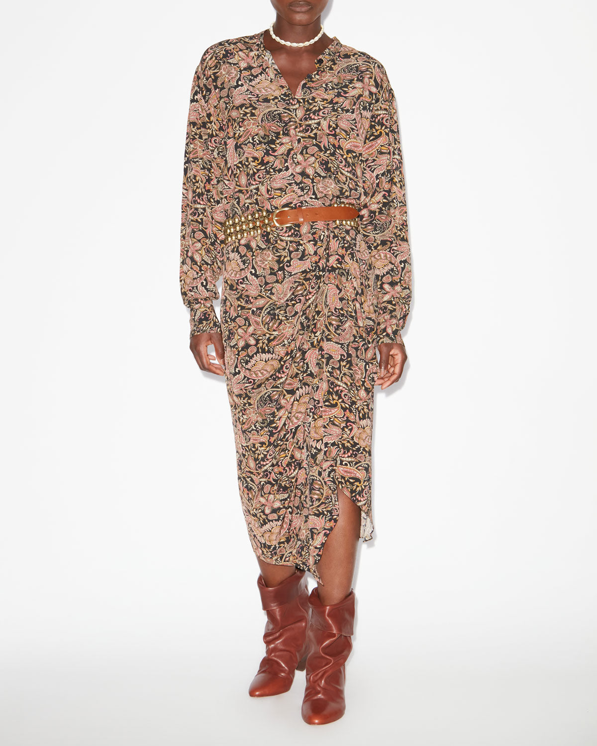 Gonna drappeggiata zaine con stampa - Black-ochre - Woman - 1