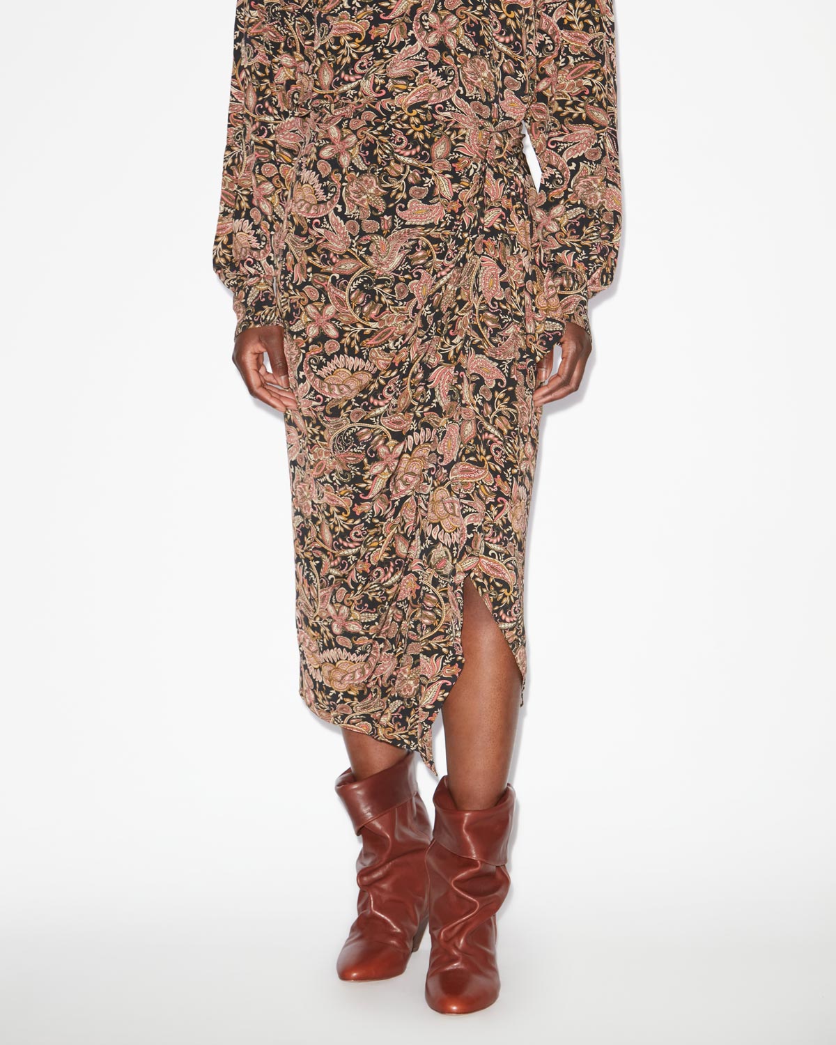 Gonna drappeggiata zaine con stampa - Black-ochre - Woman - 3