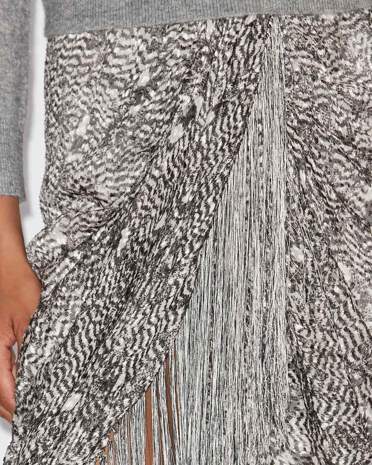 Jupe drapée roany en velours dévoré à franges - Noir et écru - Woman - 2