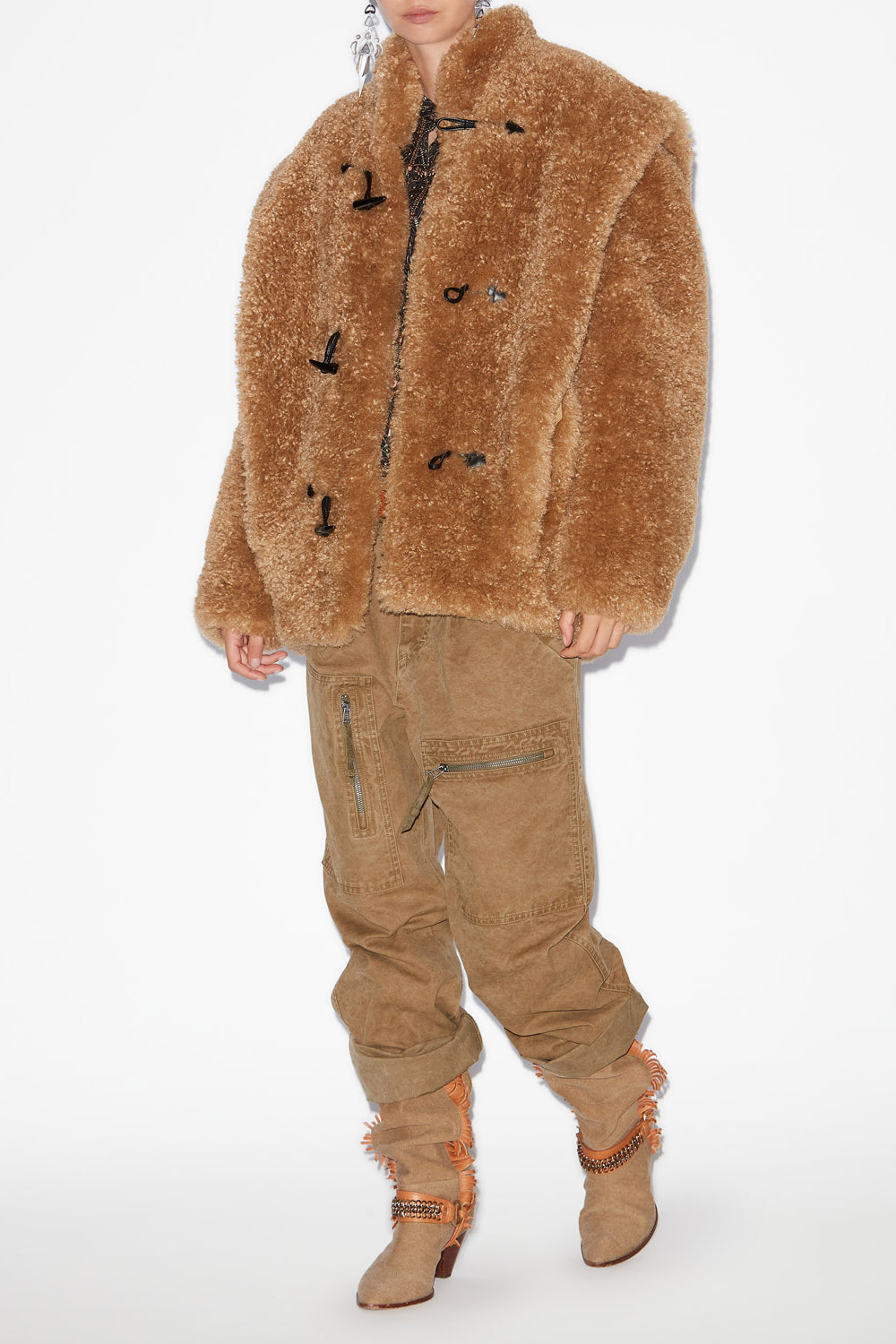 Cappotto avalia in ecopelliccia bouclé - Camel - Woman - 2