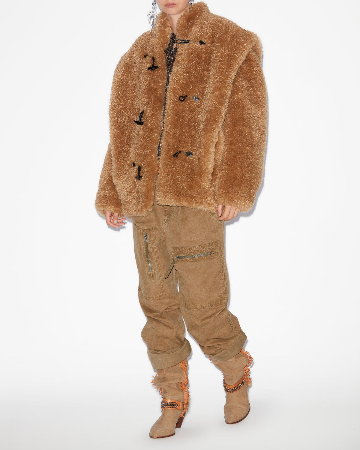 Manteau avalia effet fourrure bouclée - Camel - Woman - 1