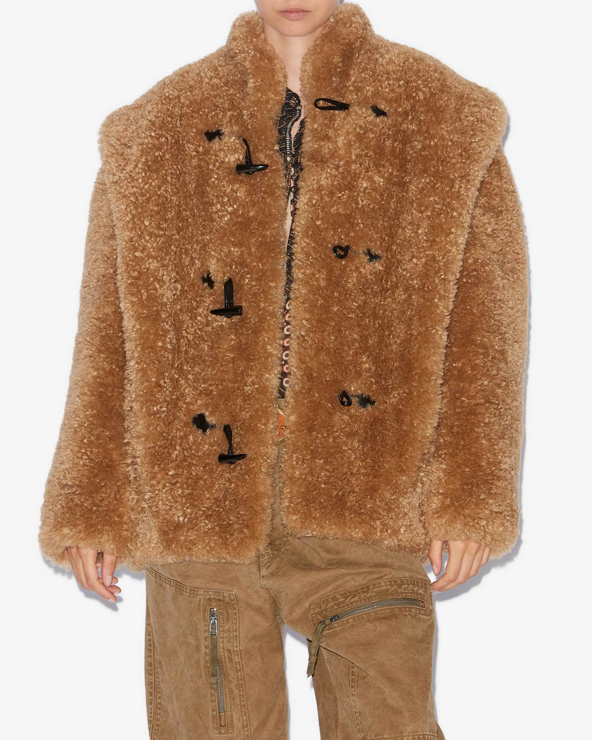 Manteau avalia effet fourrure bouclée - Camel - Woman - 3