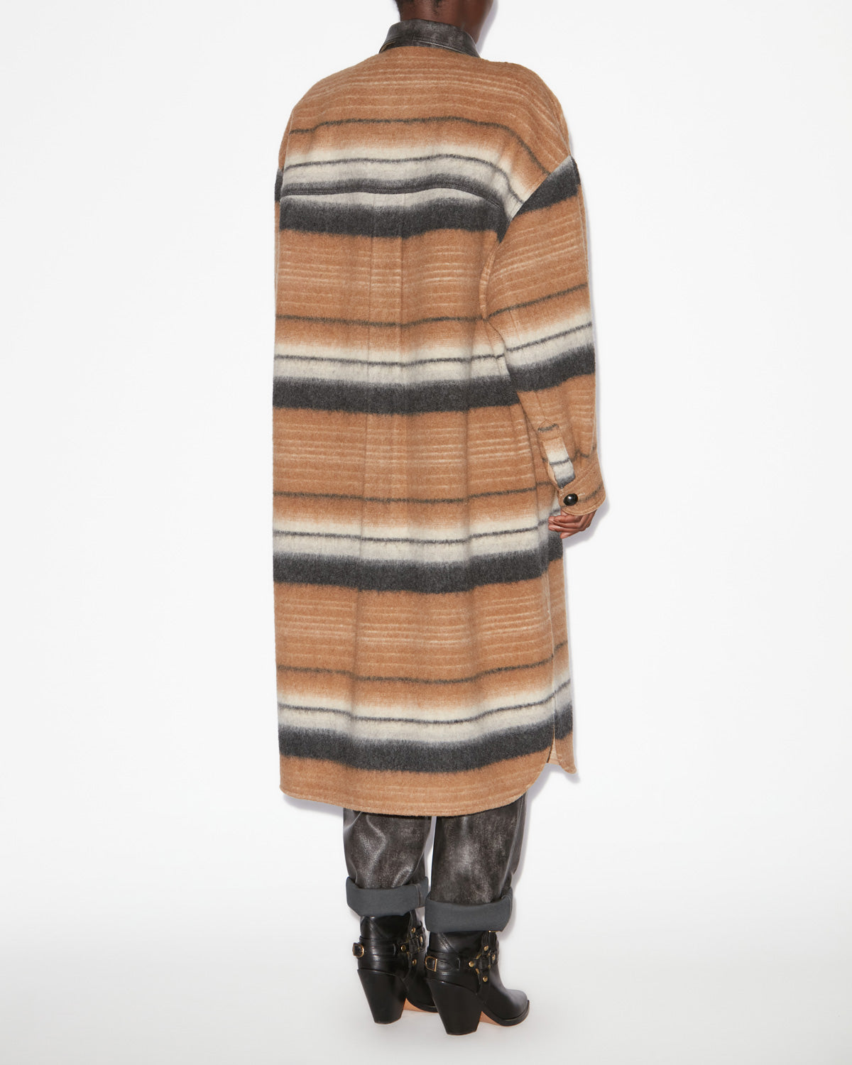 Djila long striped wool overshirt coat - Camel - Woman - 3
