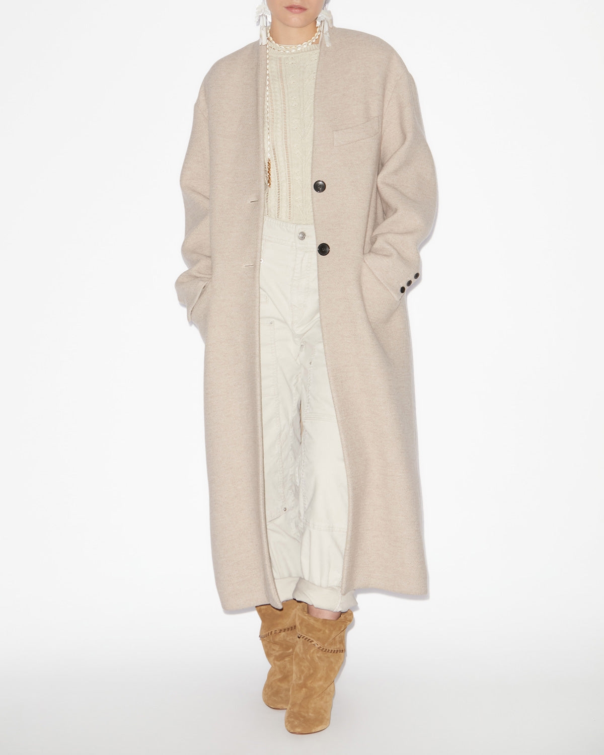 Manteau long eris en laine vierge - Beige - Woman - 1