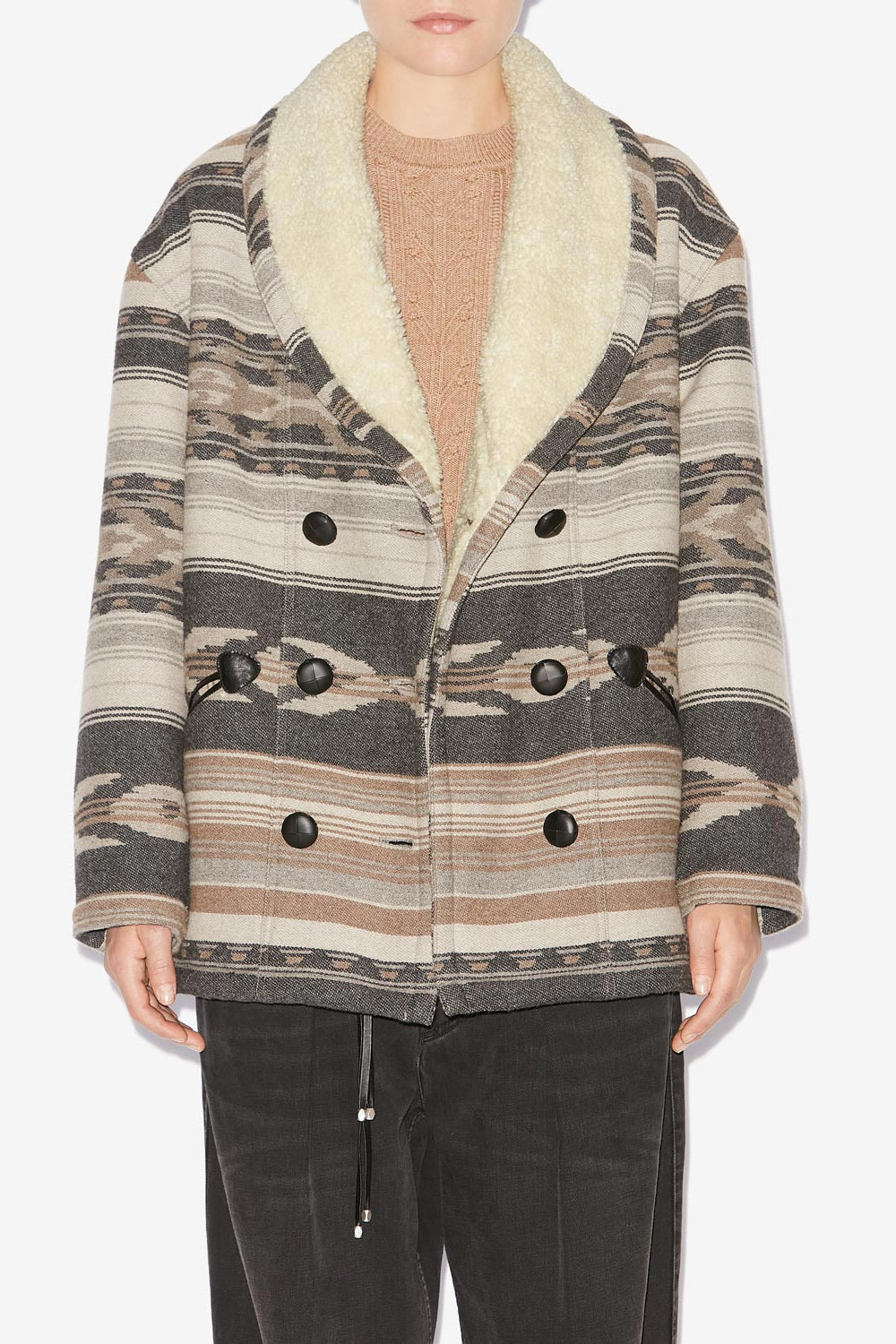 Cappotto dorcas in lana con motivi grafici - Nero lavato - Woman - 4