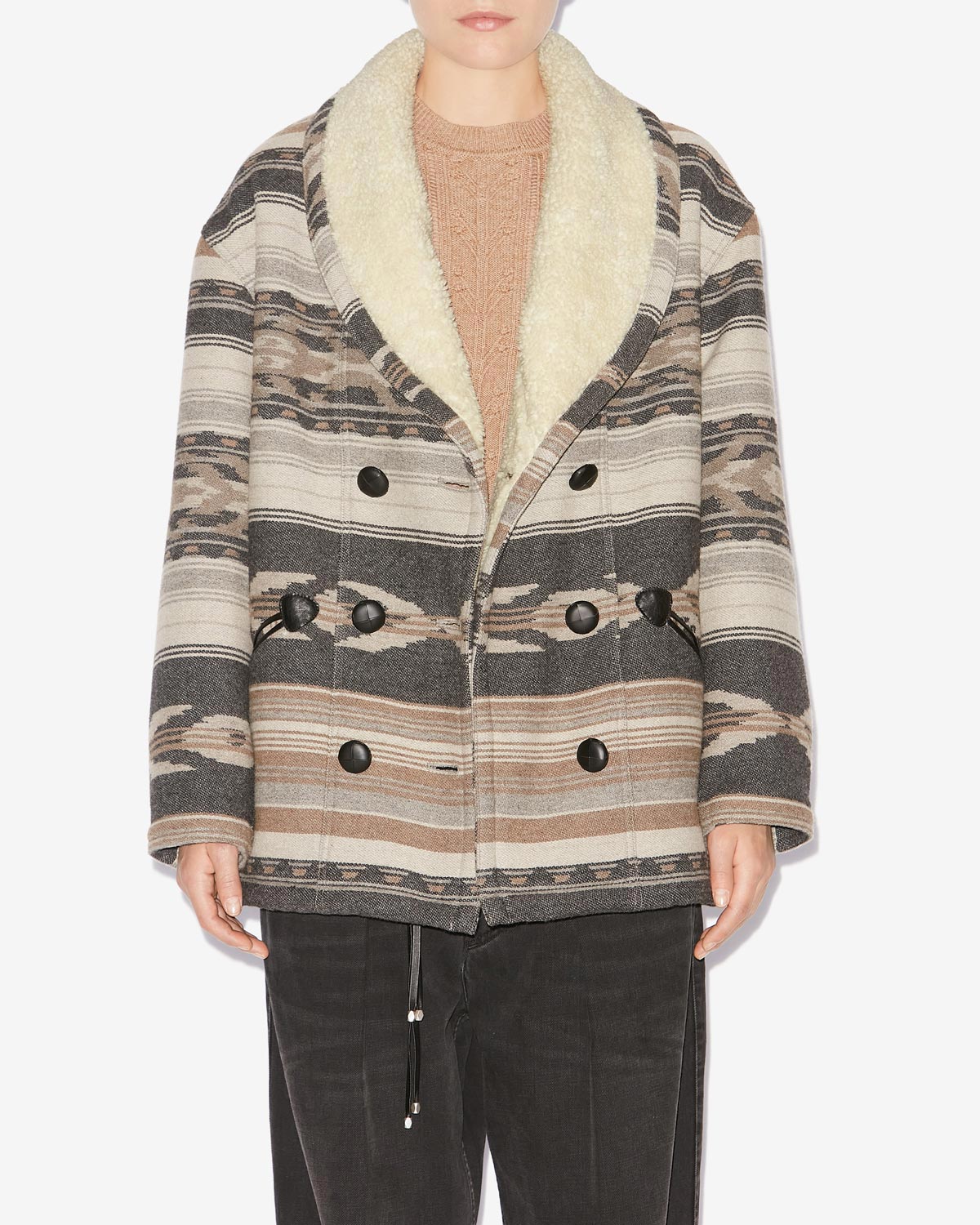 Cappotto dorcas in lana con motivi grafici - Nero lavato - Woman - 3