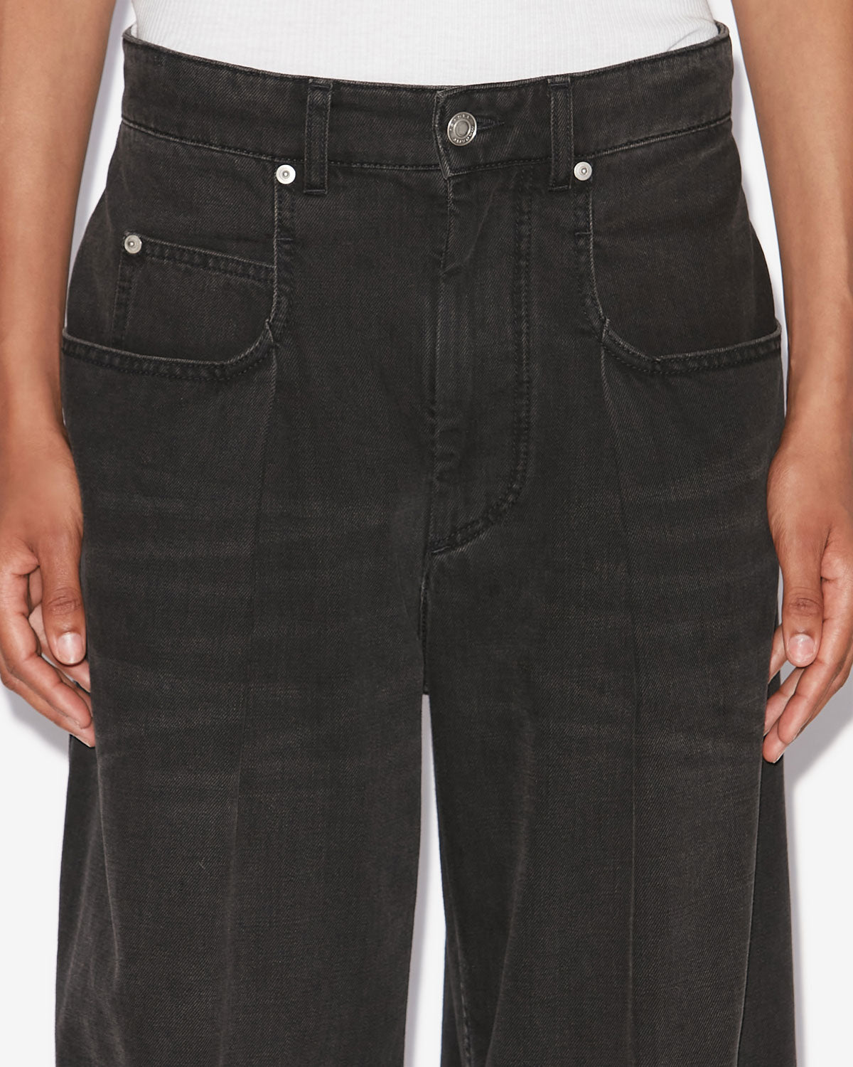 Jeans a gamba larga con plissettatura rachelle in denim - Nero lavato - Woman - 2