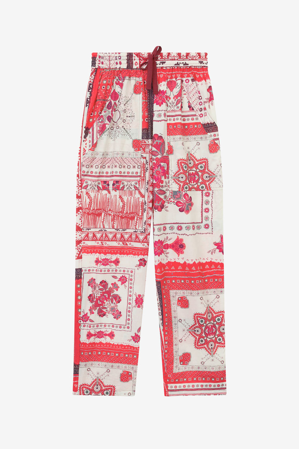 Fedora cotton voile bandana print pants - Red and ecru - Woman - 1