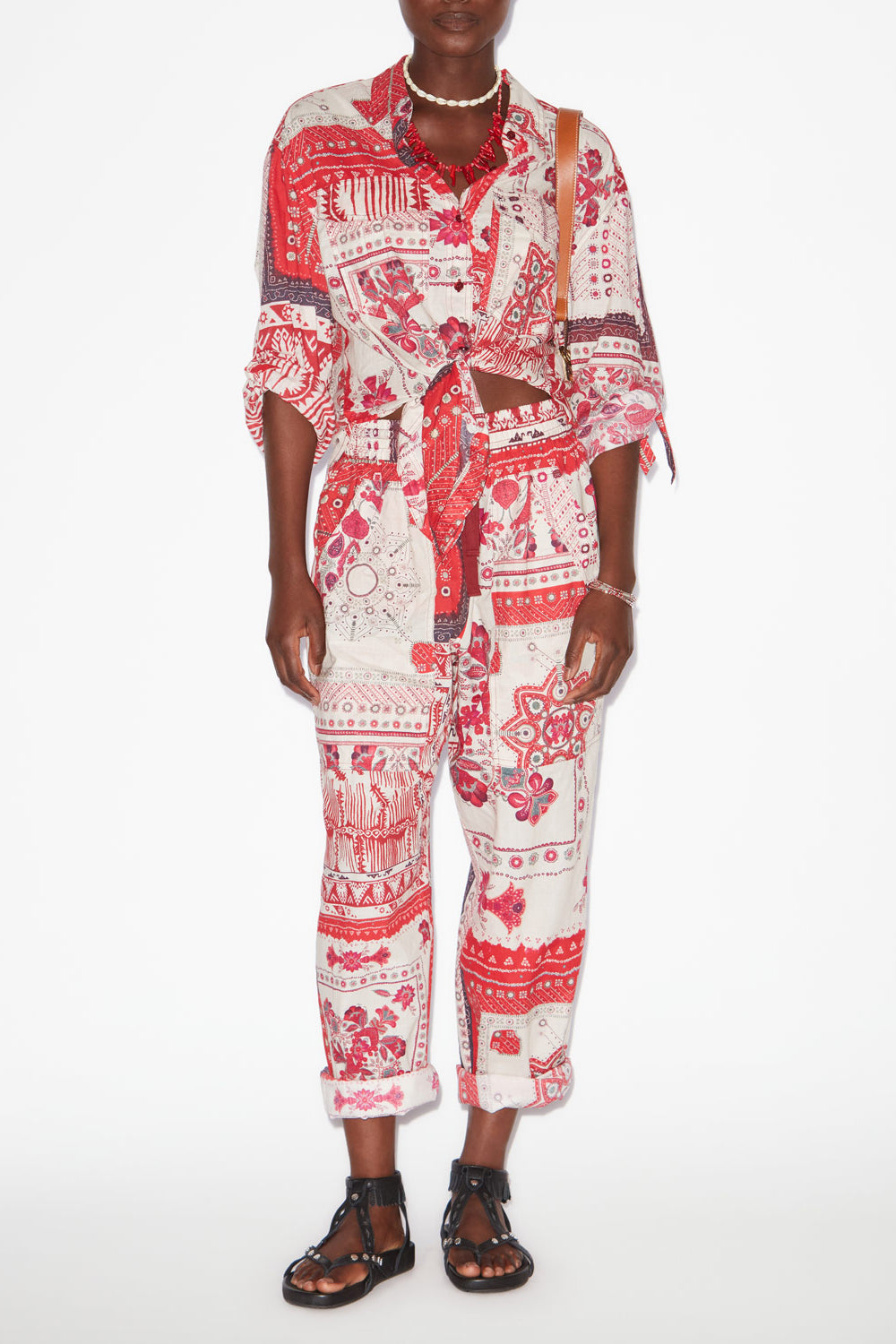 Fedora cotton voile bandana print pants - Red and ecru - Woman - 2