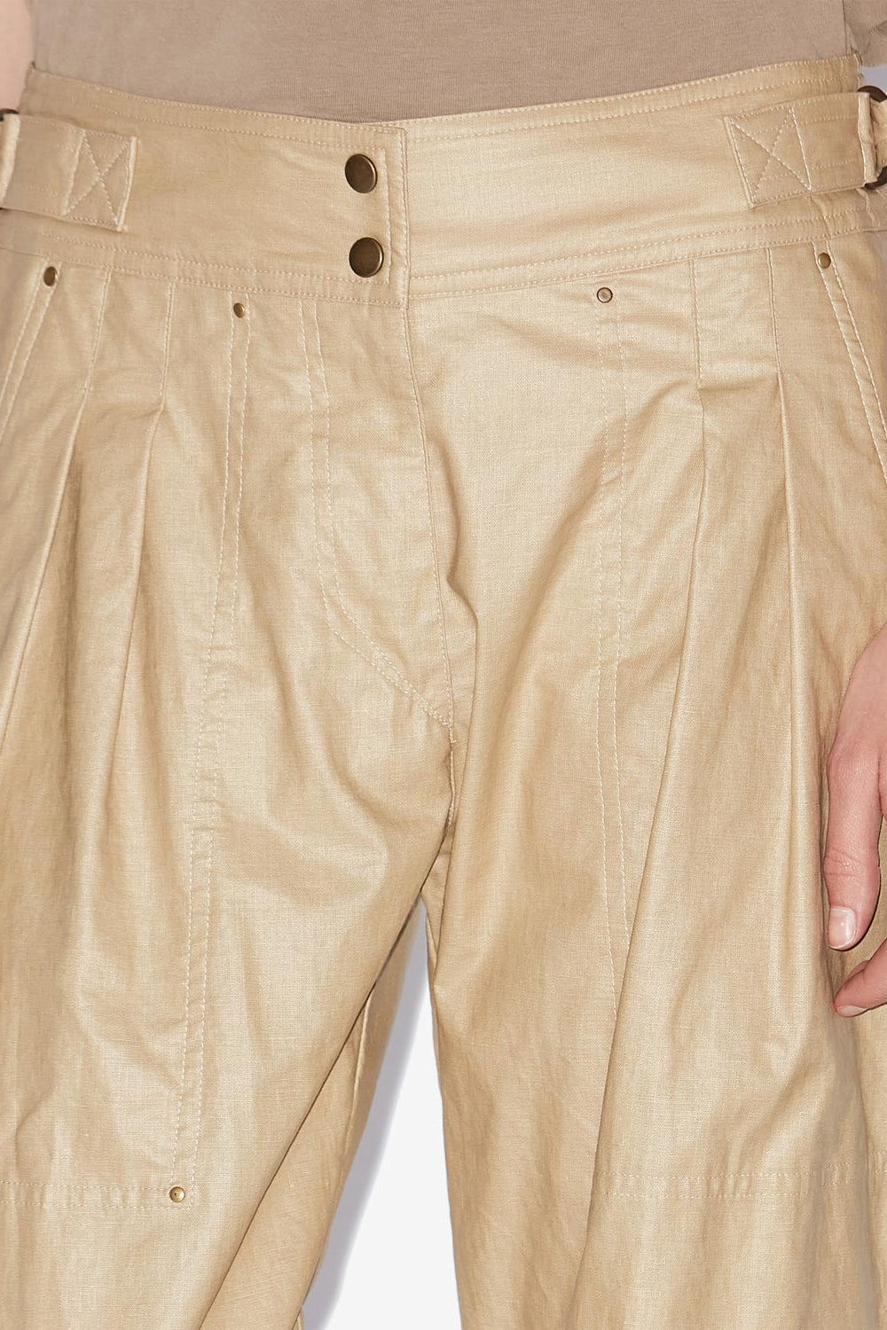 피지 코팅 리넨 스트레이트 팬츠 - 베이지색 - Woman - 3