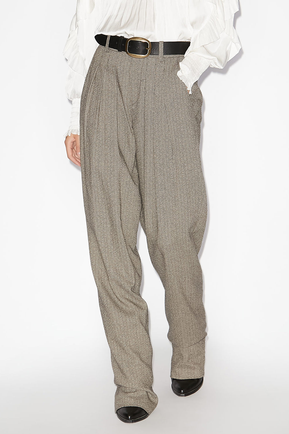 Iwena プリンス オブ ウェールズ チェック プリーツ入り テーラードパンツ - Black and ecru - Woman - 4