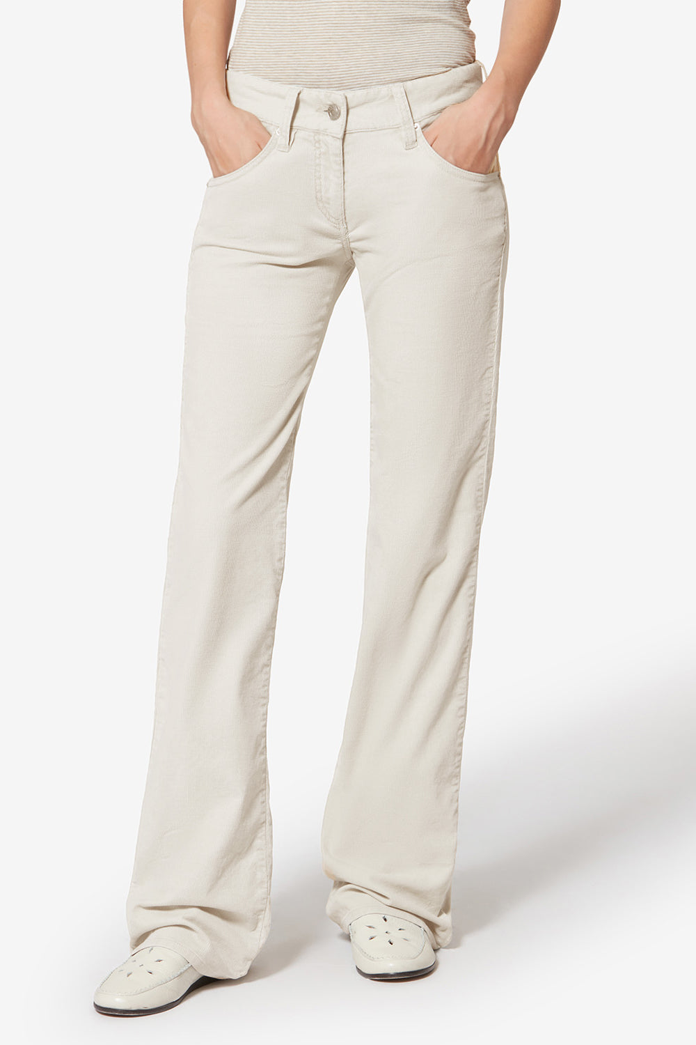 Pantaloni bootcut kelly in velluto a coste washed - Ecru - Woman - 4