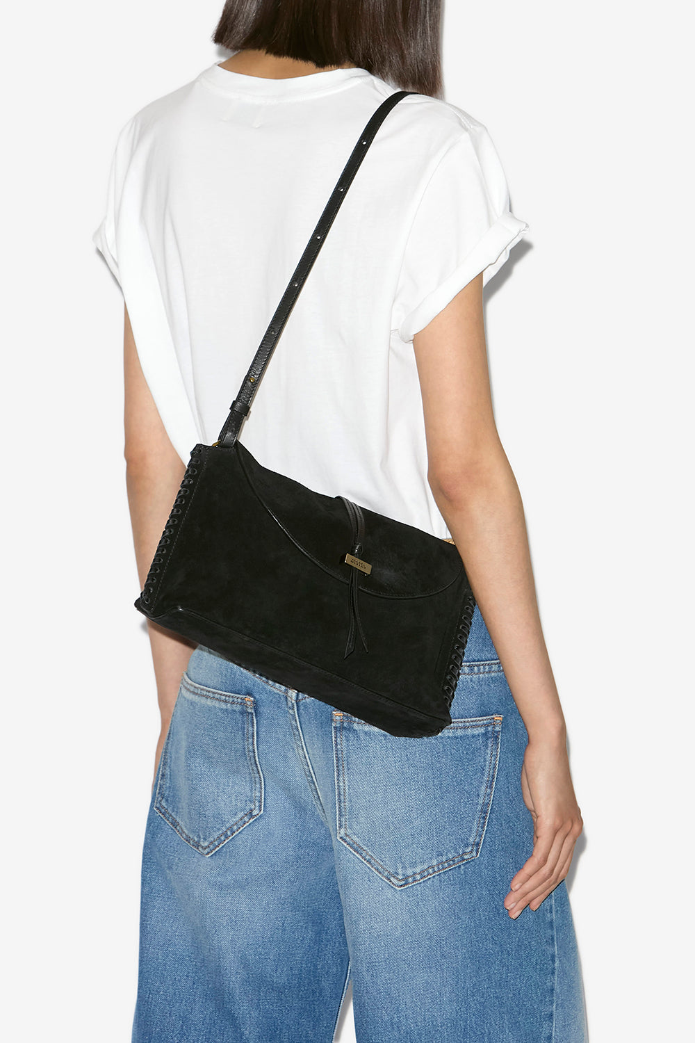 Pochette silao in pelle di vitello scamosciata intrecciata - Nero - Woman - 2