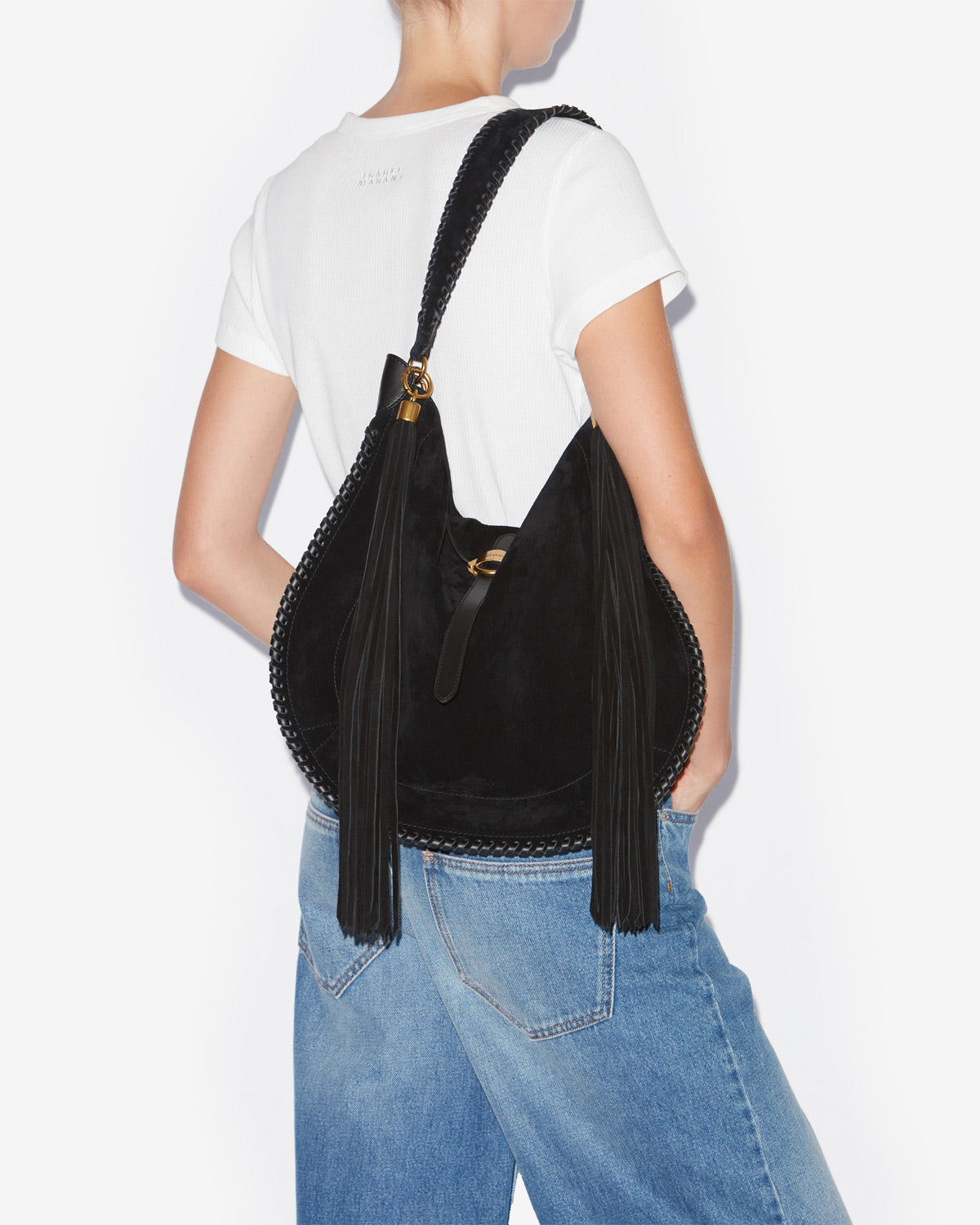 Oskan hobo folk braided suede calfskin leather bag - Black - Woman - 4