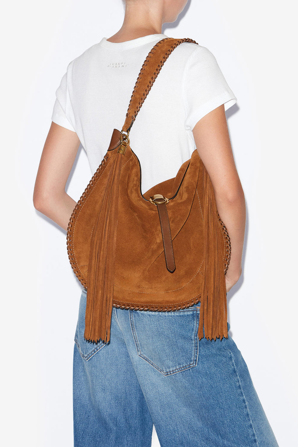 Sac oksan hobo folk en cuir de veau velours tressé - Cognac - Woman - 2