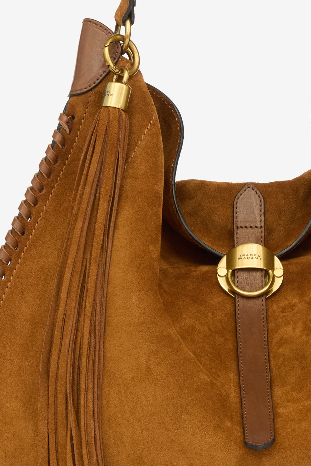 Sac oksan hobo folk en cuir de veau velours tressé - Cognac - Woman - 4