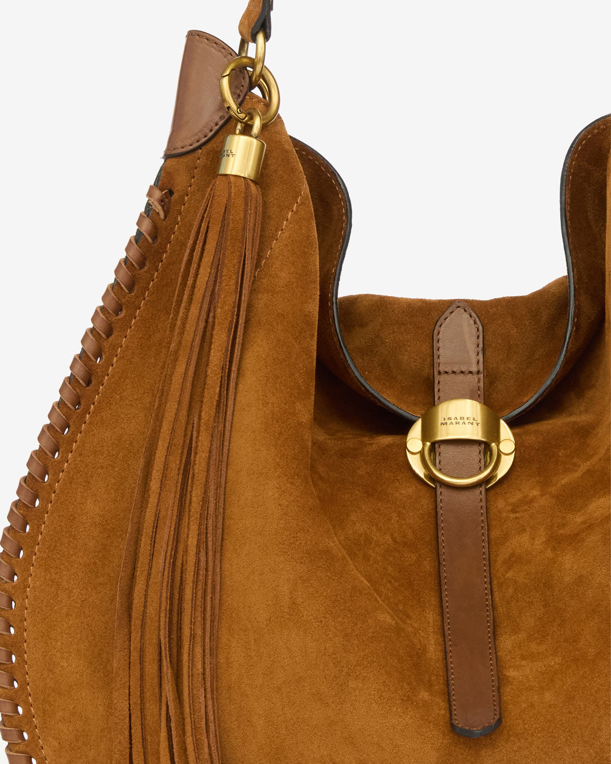 Oksan hobo folk 땋은 스웨이드 송아지 가죽 백 - Cognac - Woman - 3