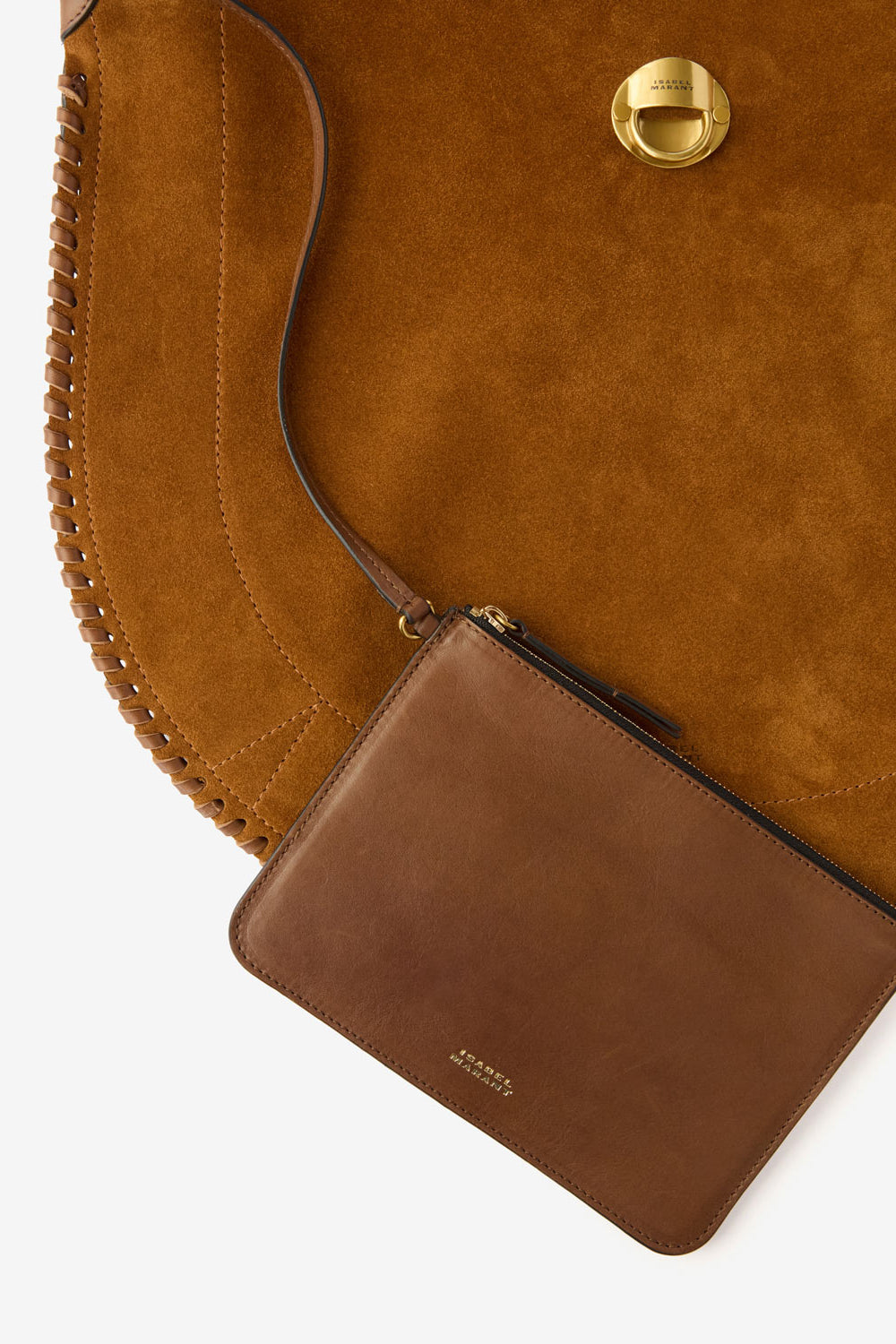 Sac oksan hobo folk en cuir de veau velours tressé - Cognac - Woman - 7