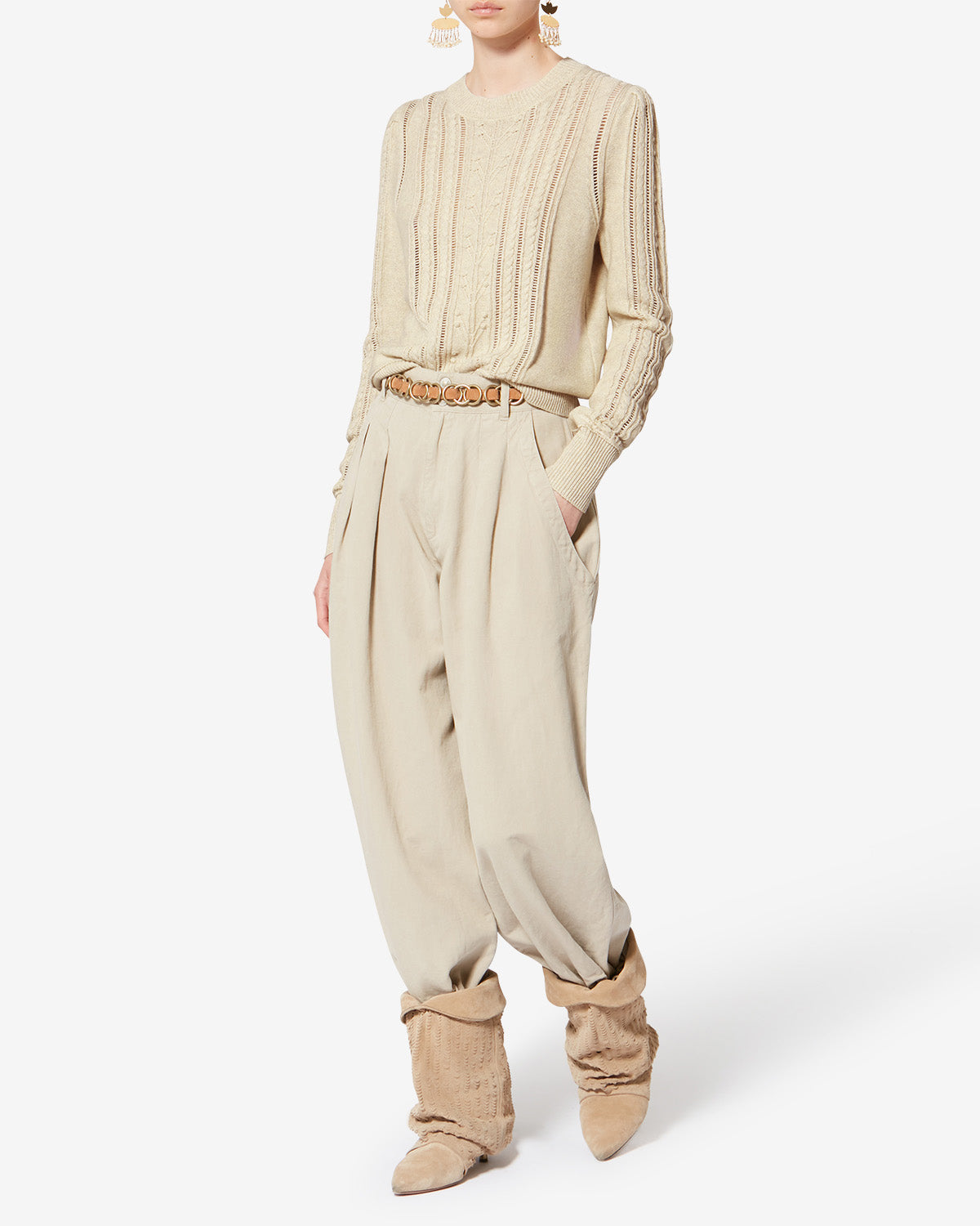 Pull kalyn en coton mélangé ajouré - Gris clair - Woman - 1