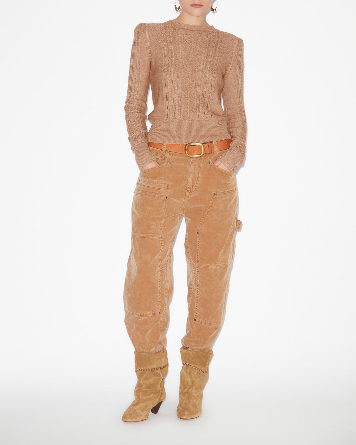 Jersey entallado kalyn de algodón y lana - Camel - Woman - 1