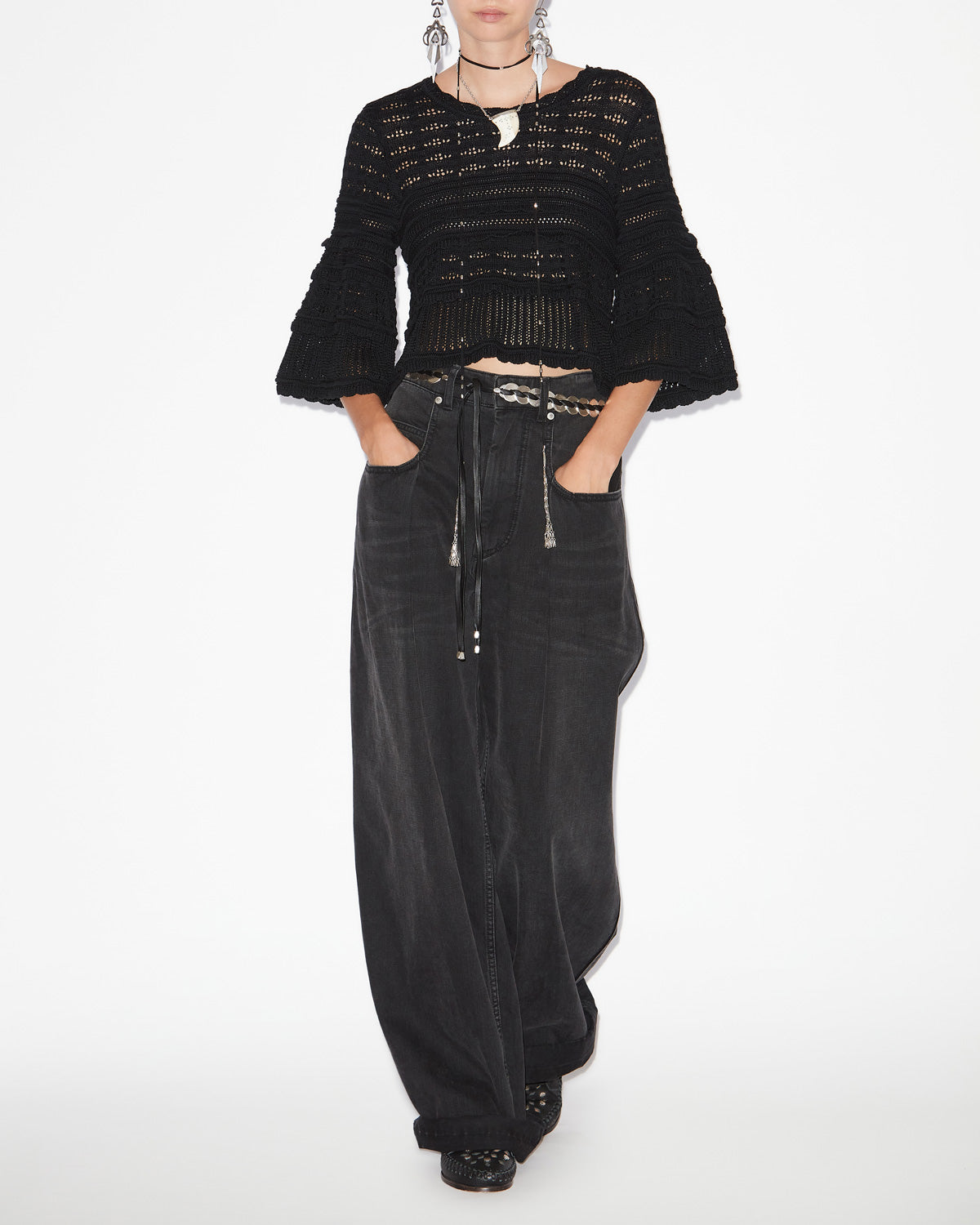 Pull ample azelia en maille ajourée - Noir - Woman - 1