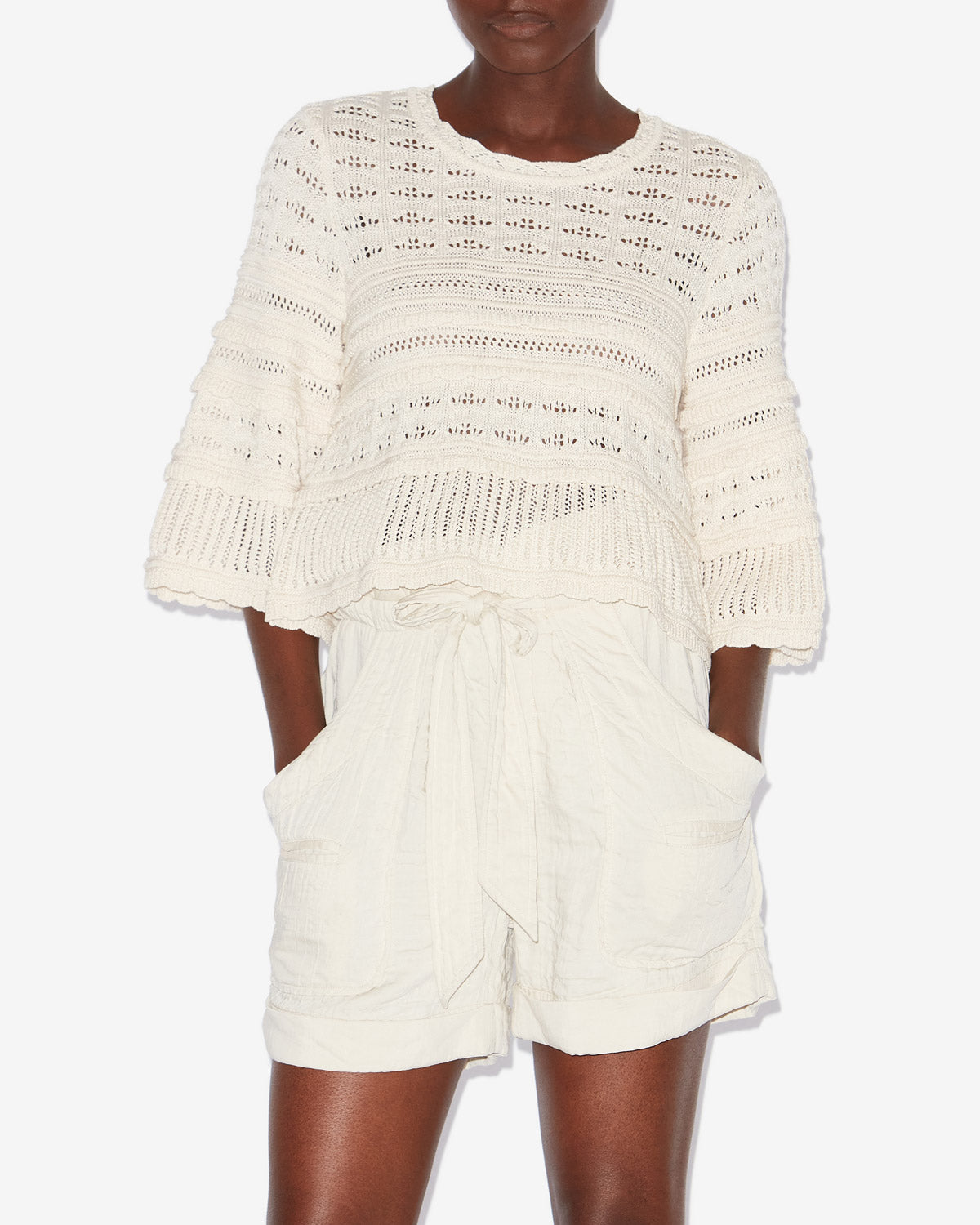 Pull ample azelia en maille ajourée - Écru - Woman - 3