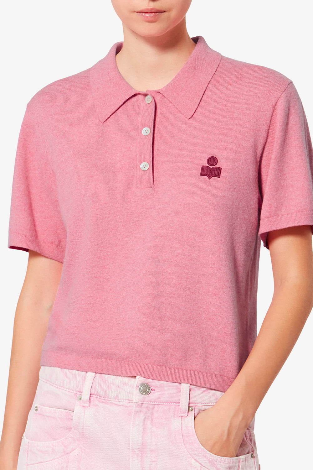 Althea cotton and wool blend knit polo with logo - Bubblegum-granita - Woman - 4