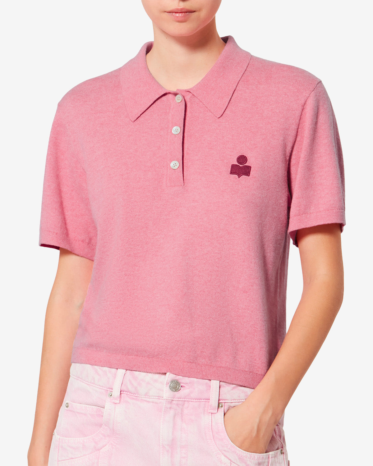 Polo althea en maille de coton et laine avec logo - Bubblegum-granita - Woman - 3