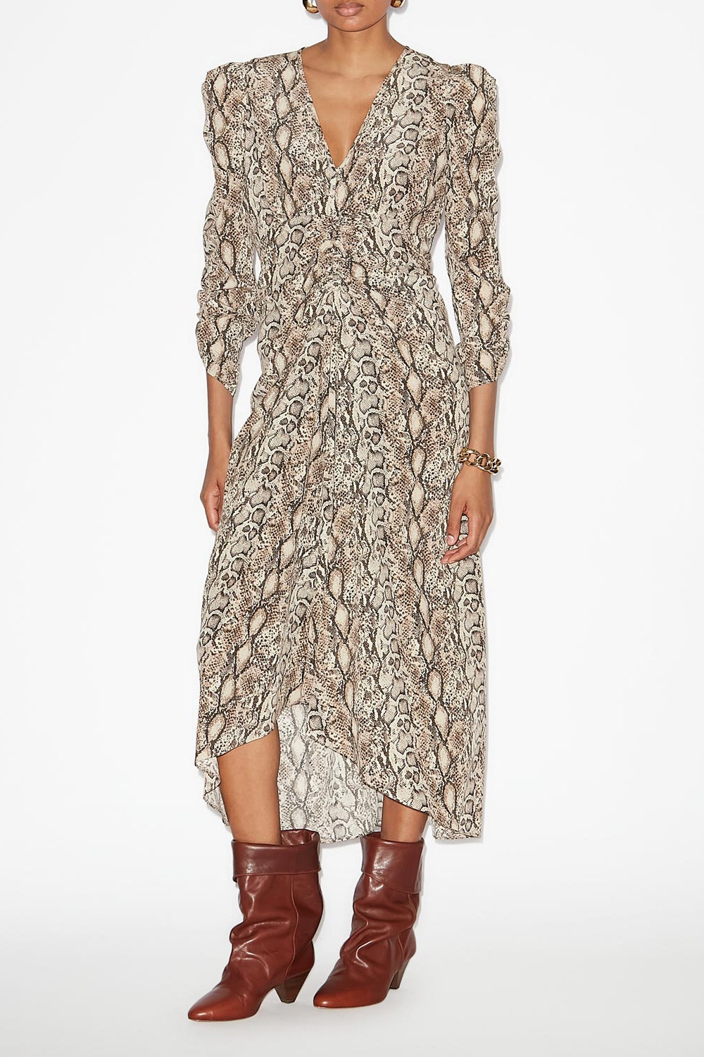 Abito albini midi arricciato in misto seta - Naturale - Woman - 2