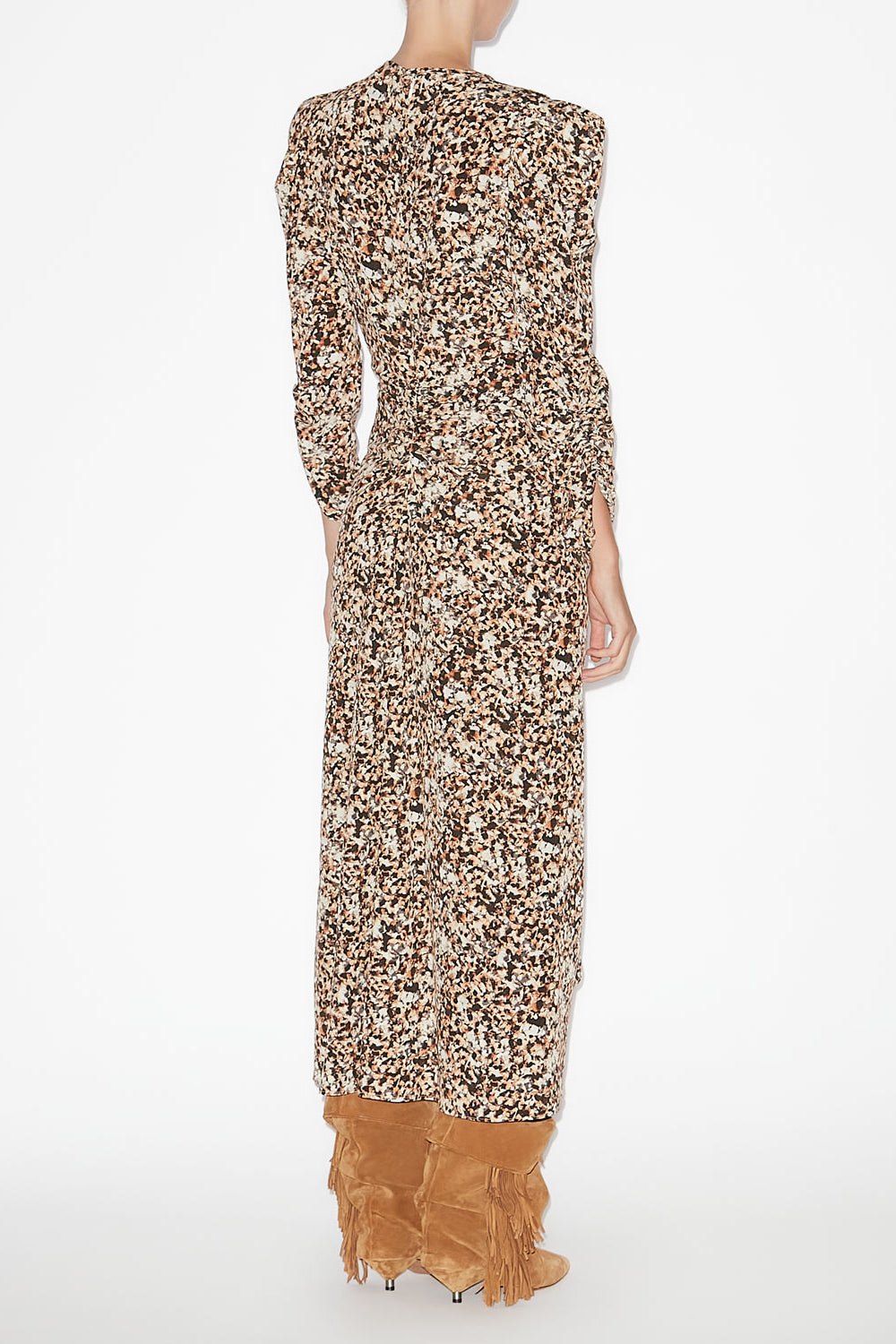Robe albini midi froncée en soie mélangée - Ocre-écru - Woman - 4