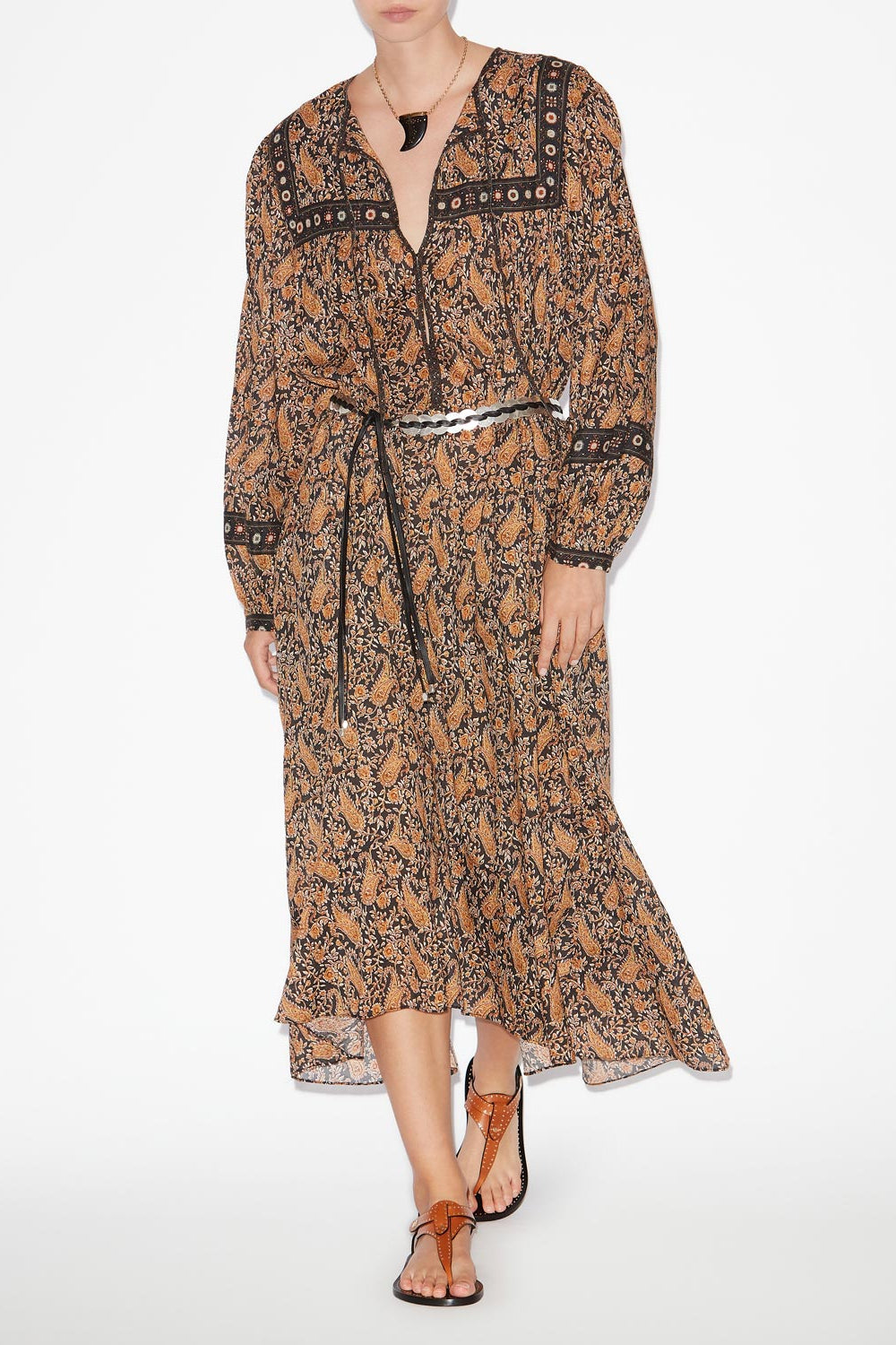 Abito lungo grelia in voile di cotone con stampa - Nero - Woman - 2