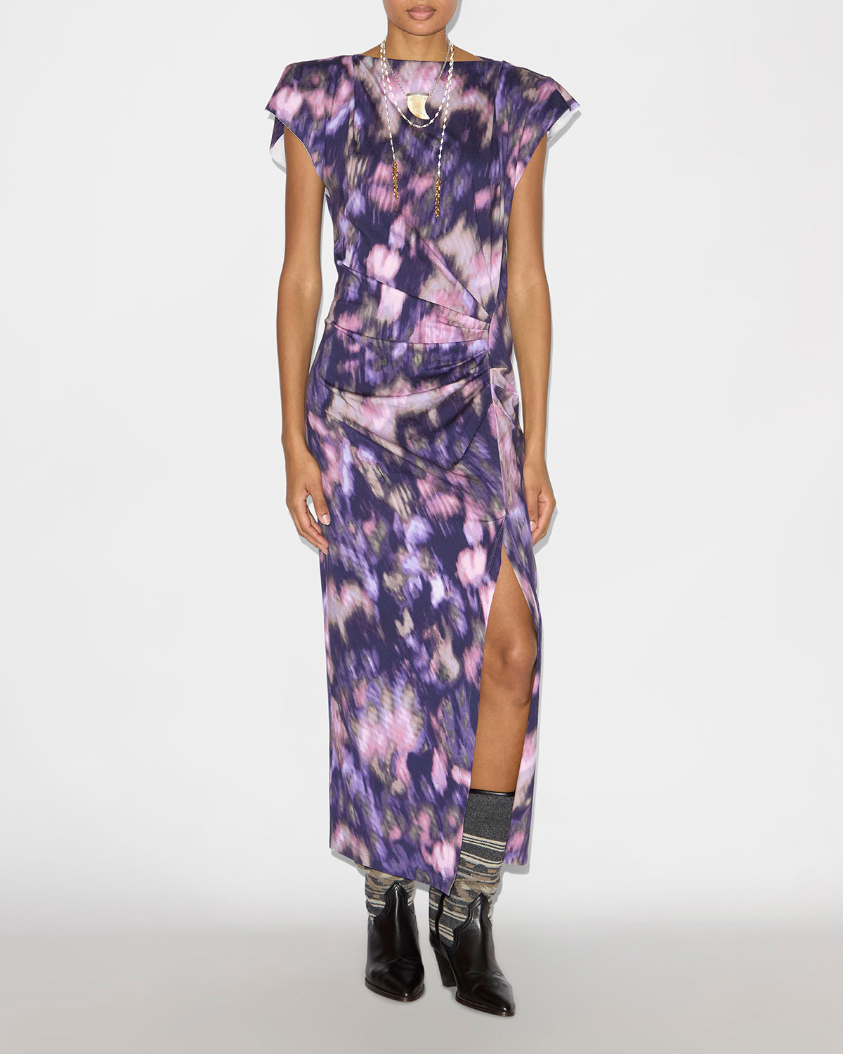 Nadela long printed jersey dress - Purple-lilac - Woman - 1