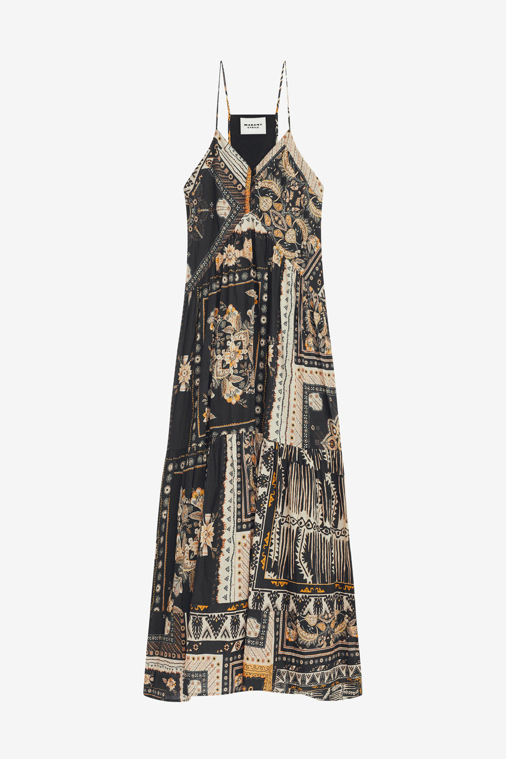 Robe longue à bretelles sabba imprimée bandana - Noir-ocre - Woman - 1
