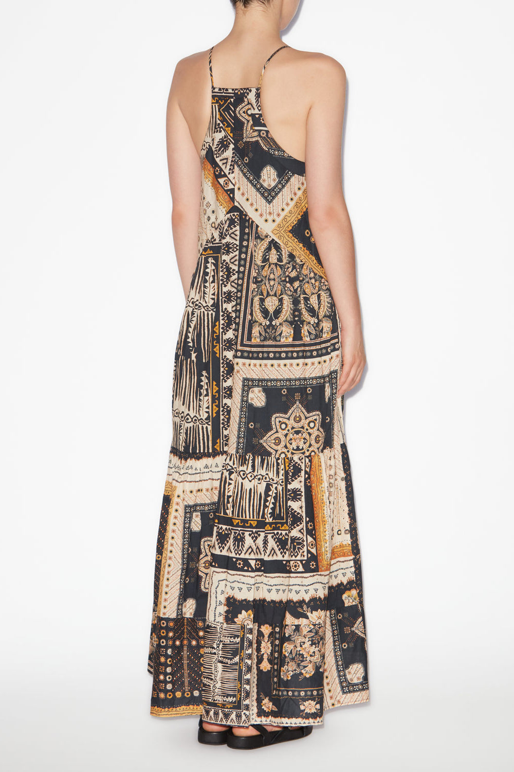 Robe longue à bretelles sabba imprimée bandana - Noir-ocre - Woman - 4