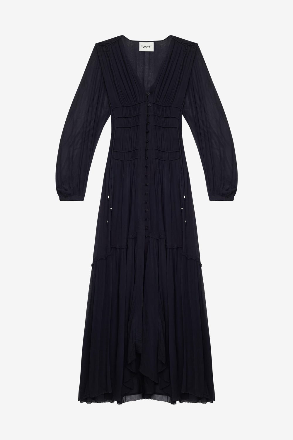 Langes kleid amara aus gerafftem musselin - Schwarz - Woman - 1