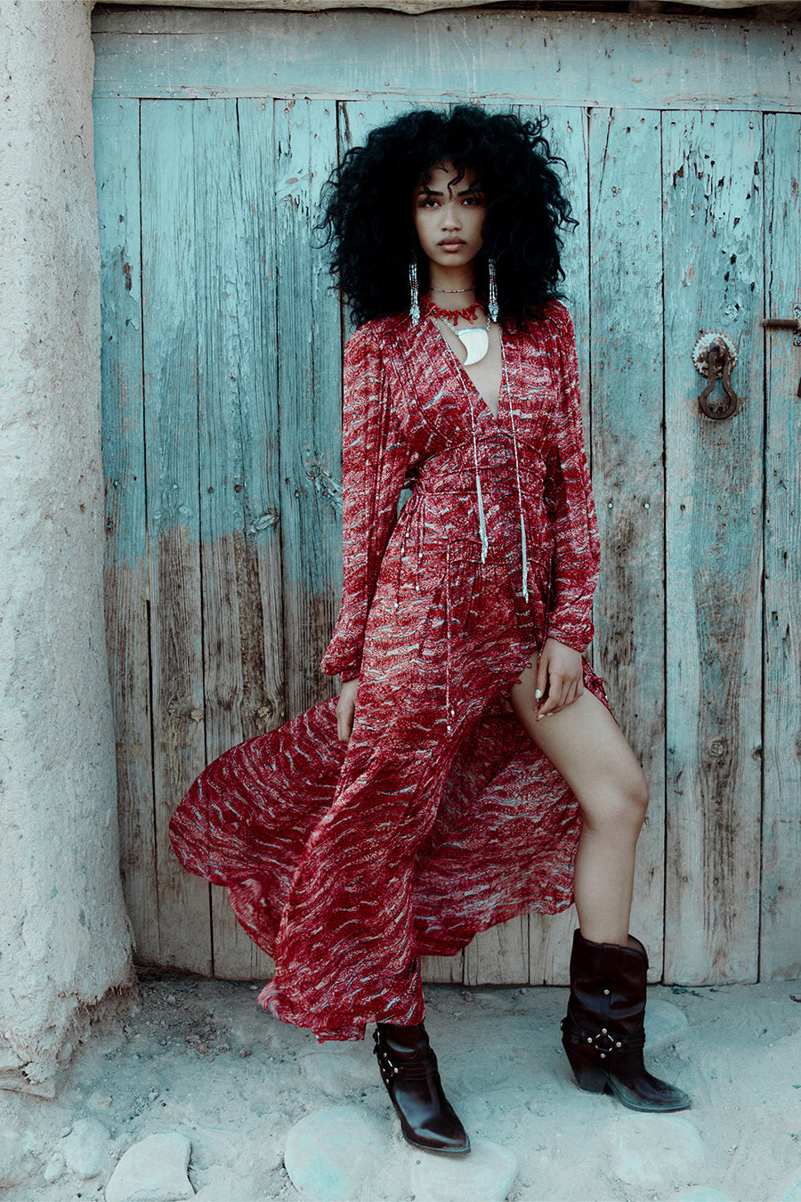 아마라 플리츠 시폰 맥시 드레스 - 빨간색 - Woman - 2