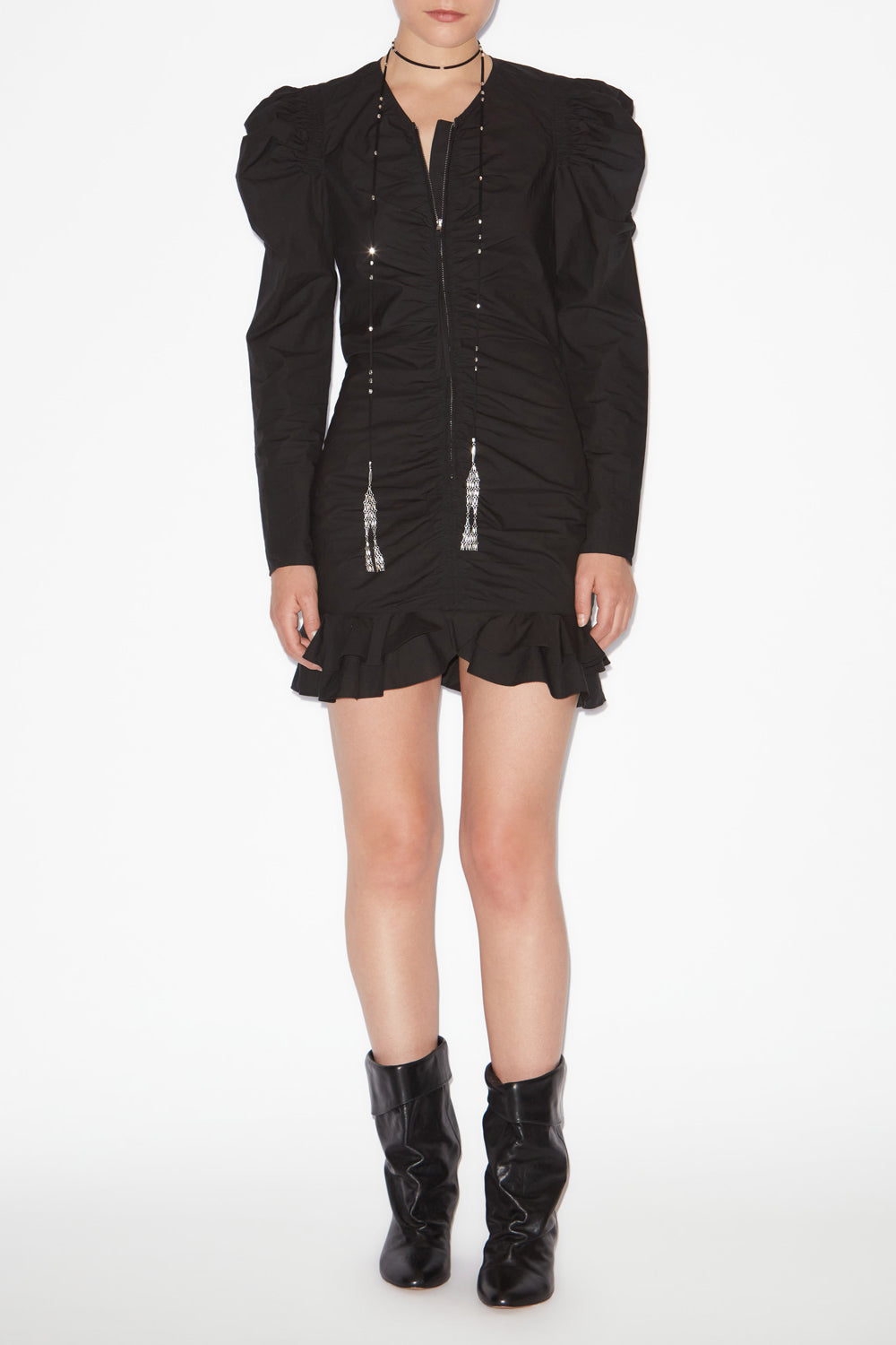 Abito corto con zip briali in cotone crispy - Nero - Woman - 2