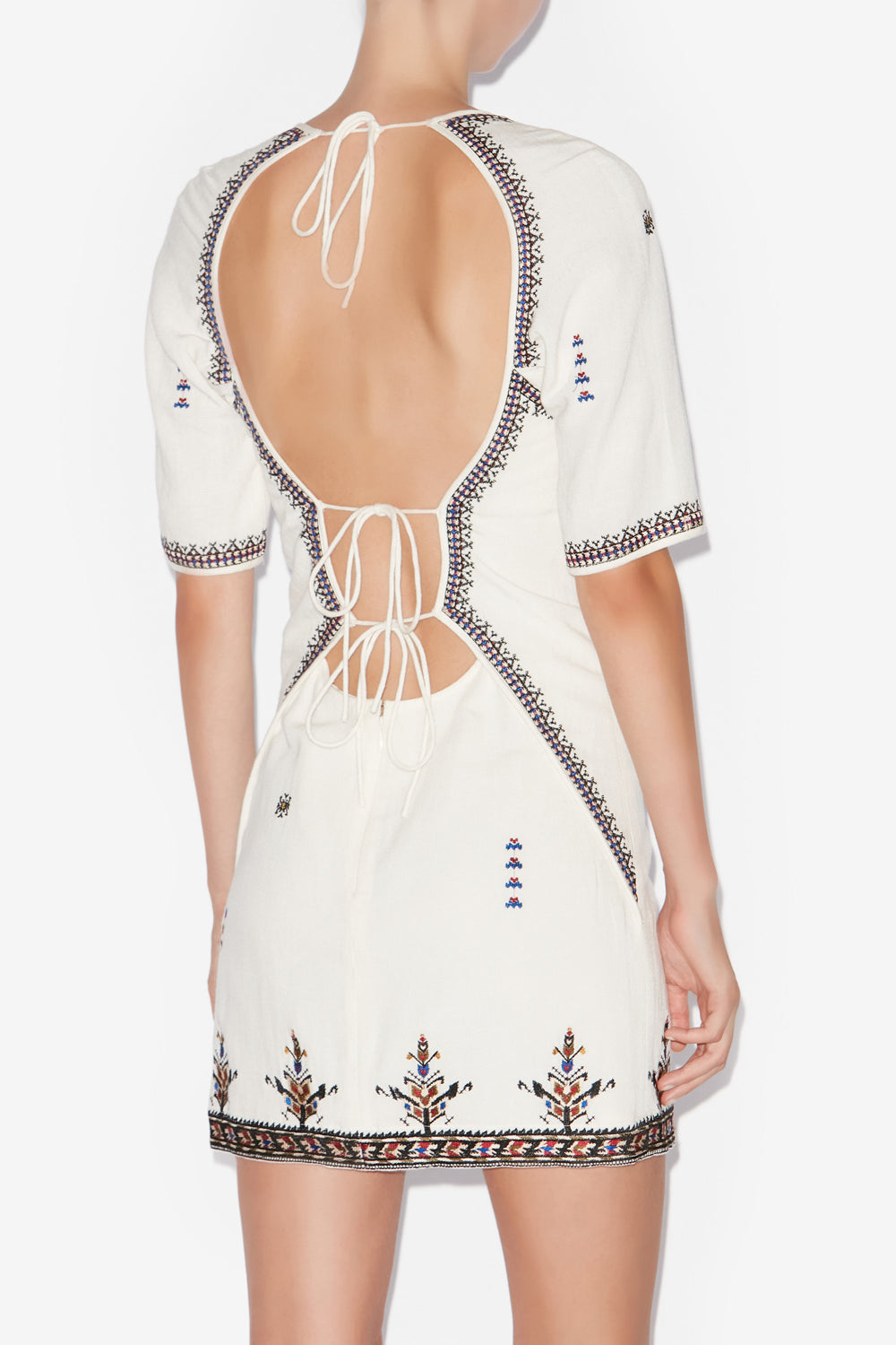 Kurzes rückenfreies kleid zatini aus bestickter gaze - Naturfarben - Woman - 5