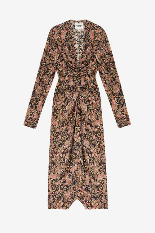 Abito midi zeliha con stampa a maniche lunghe - Black-ochre - Woman