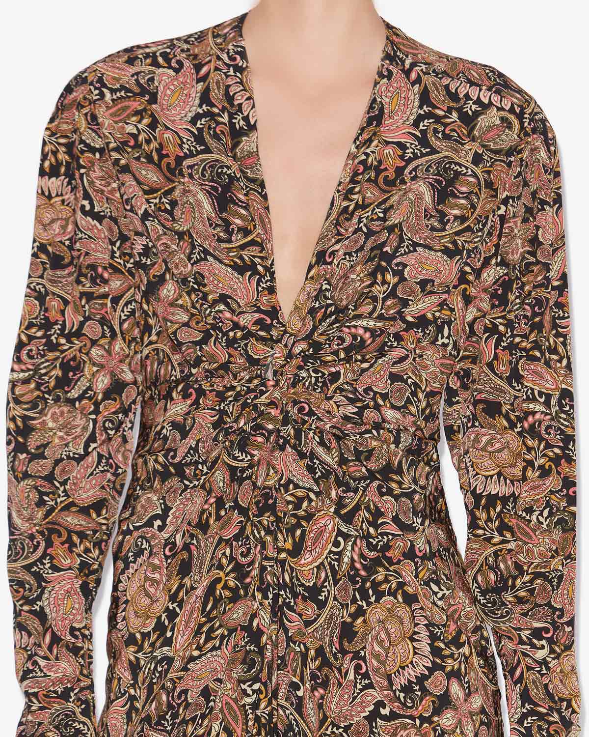 Bedrucktes midikleid zeliha mit langen ärmeln - Black-ochre - Woman - 2