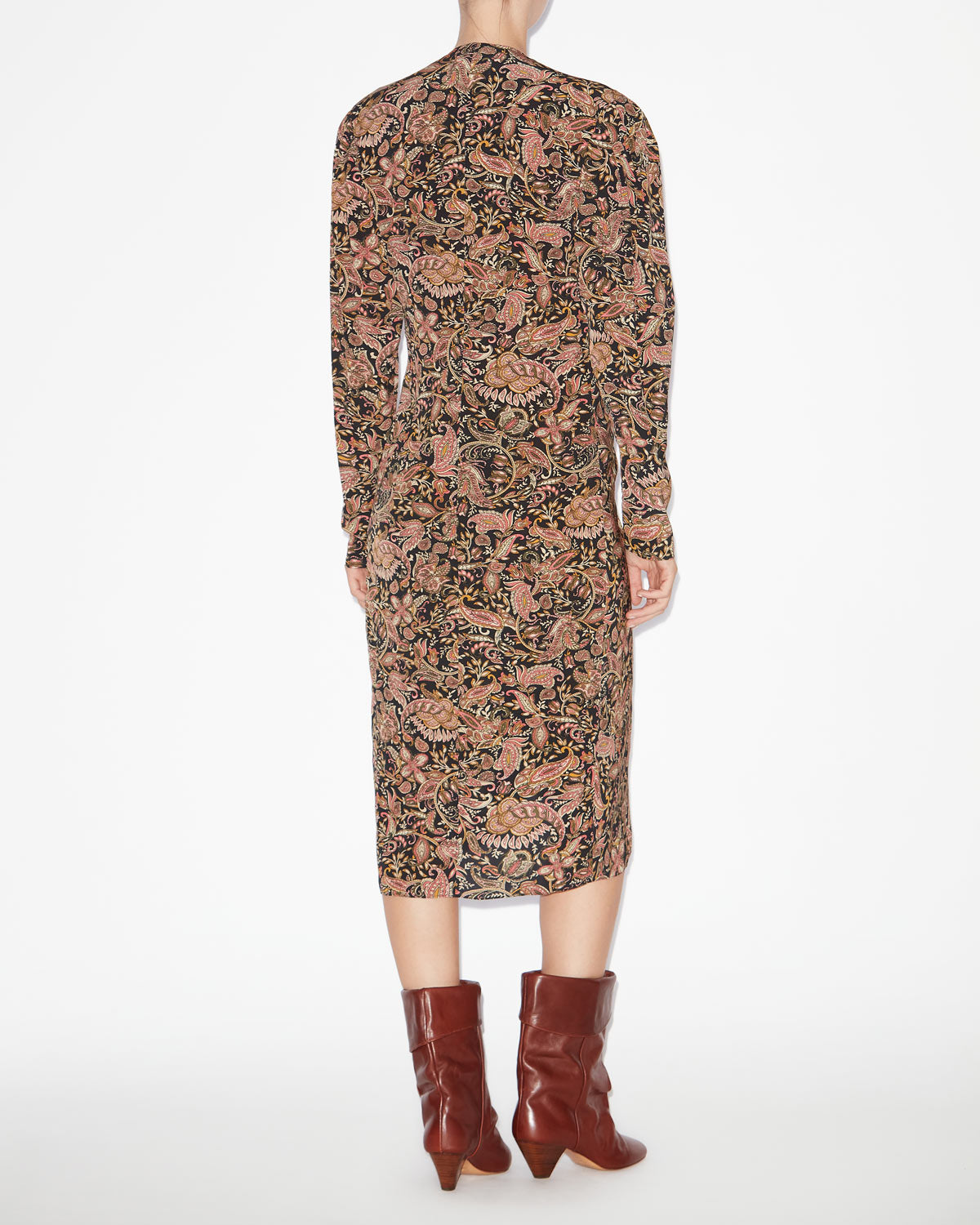 Bedrucktes midikleid zeliha mit langen ärmeln - Black-ochre - Woman - 3