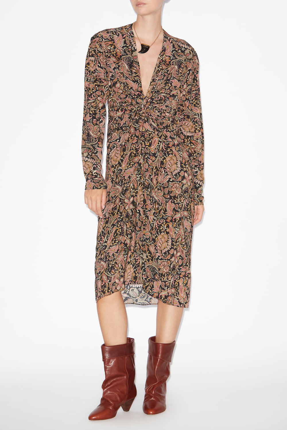 Abito midi zeliha con stampa a maniche lunghe - Black-ochre - Woman - 2