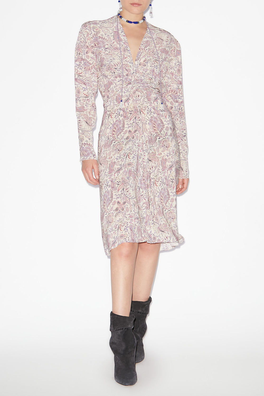 Abito midi zeliha con stampa a maniche lunghe - Ecru-purple - Woman - 2