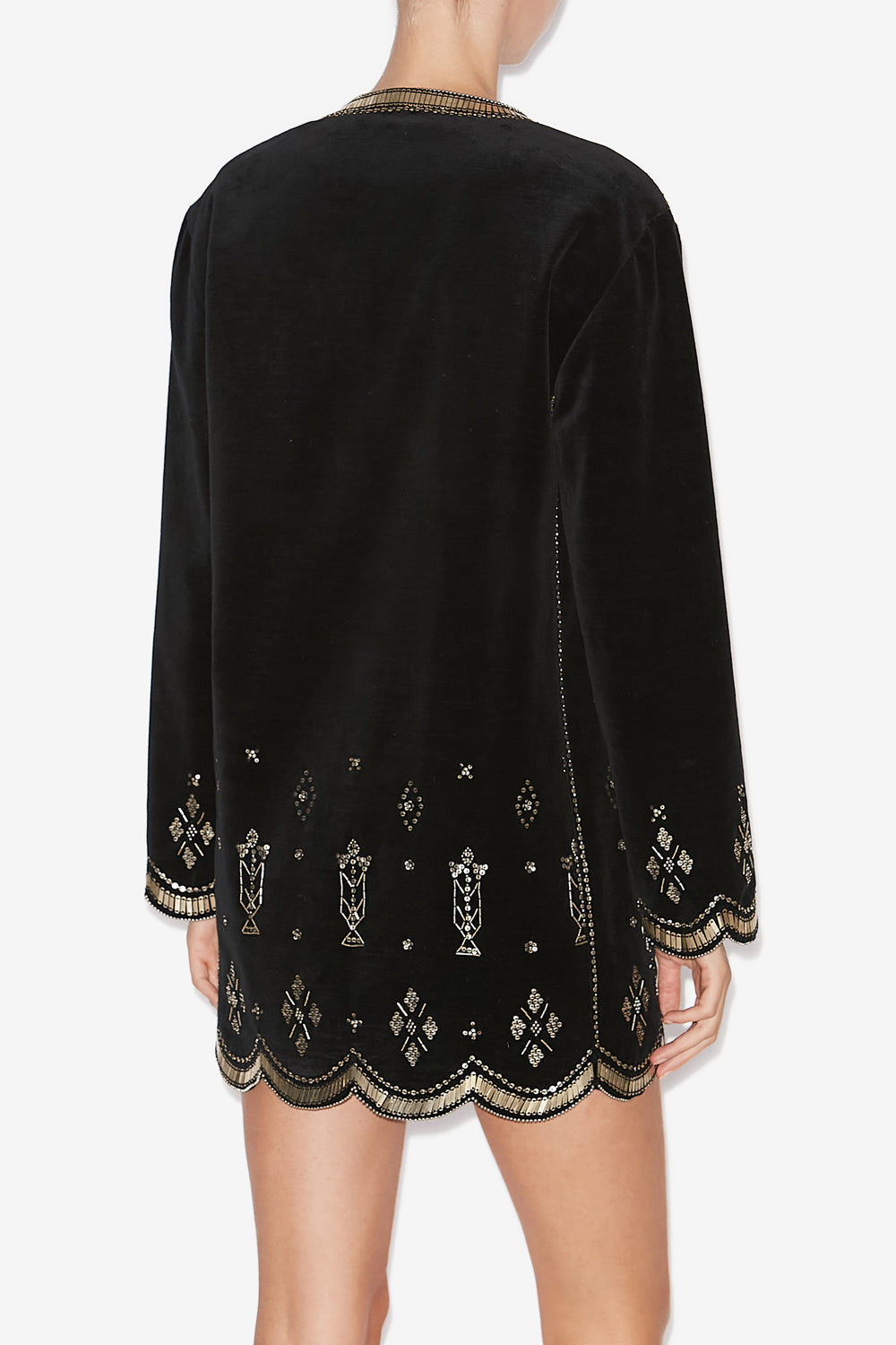 Kurzes kleid helene aus besticktem samt - Black and silver - Woman - 5