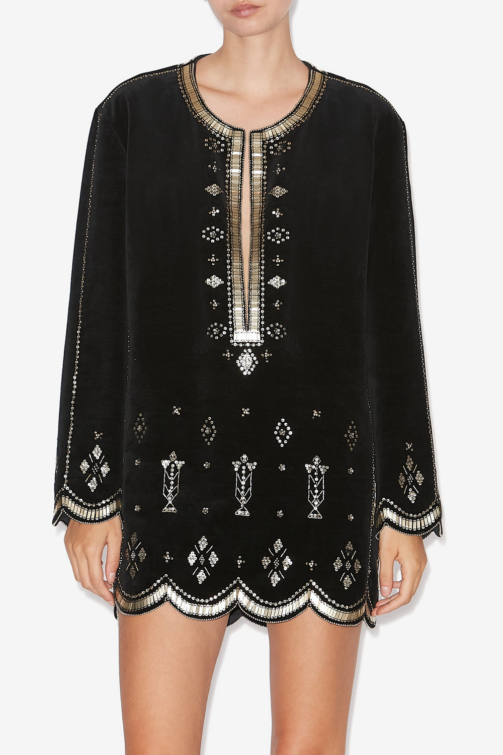 Kurzes kleid helene aus besticktem samt - Black and silver - Woman - 4
