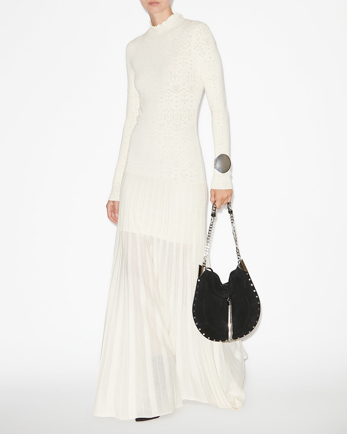 Robe longue gisole en maille crêpe fine - Écru - Woman - 1
