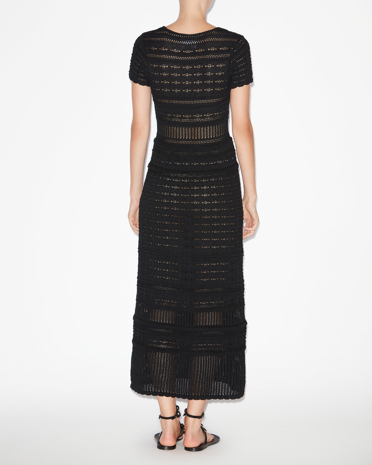 Aurore long openwork knit dress - Black - Woman - 3